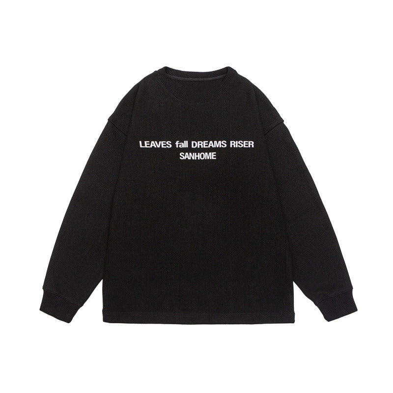 LORVENE Wusu men's Japanese fashion round neck sweatshirt with letter print, loose fit, large size for autumn 2025.