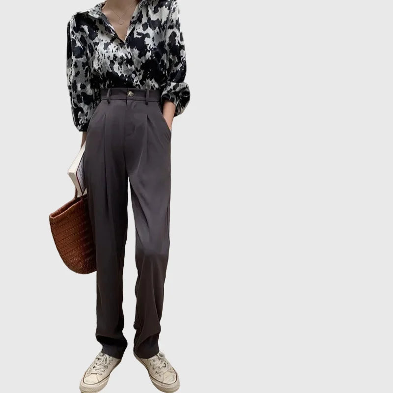 LORVENE City Luxe Pants in stylish tailored design, shown in a neutral color with a high-waist fit and sleek silhouette.