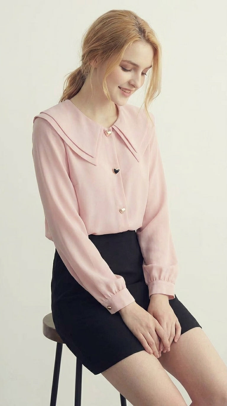 LORVENE Chic Collar Shirt with button-down front, featuring a stylish collar and long sleeves, shown from the bottom left angle.