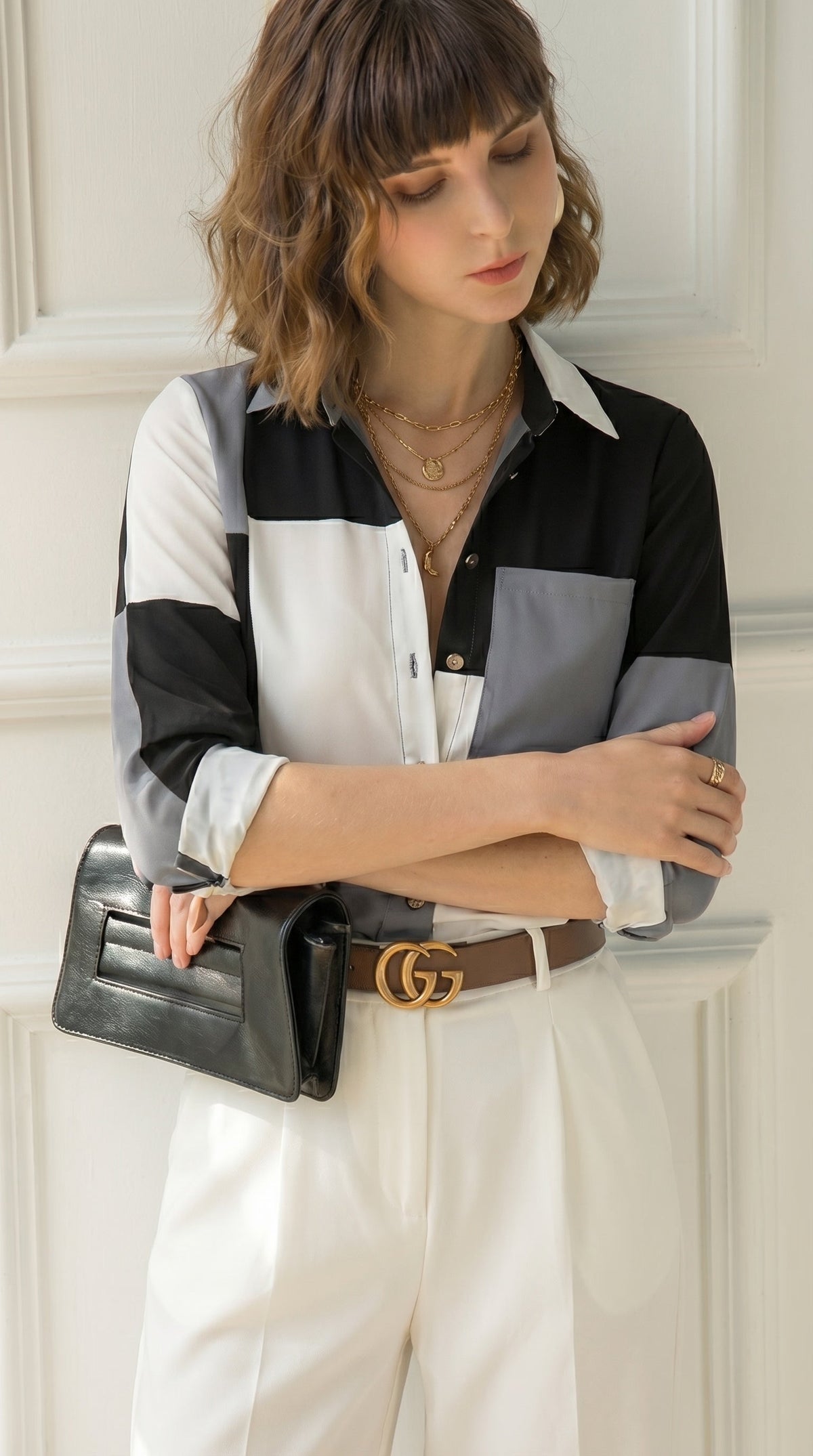 LORVENE casual denim shirt with button-up front and long sleeves, displayed on a hanger.