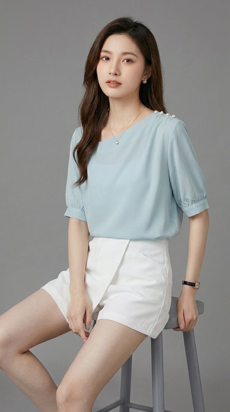 LORVENE chic blouse shirt with a stylish collar and long sleeves, displayed on a hanger against a neutral background.