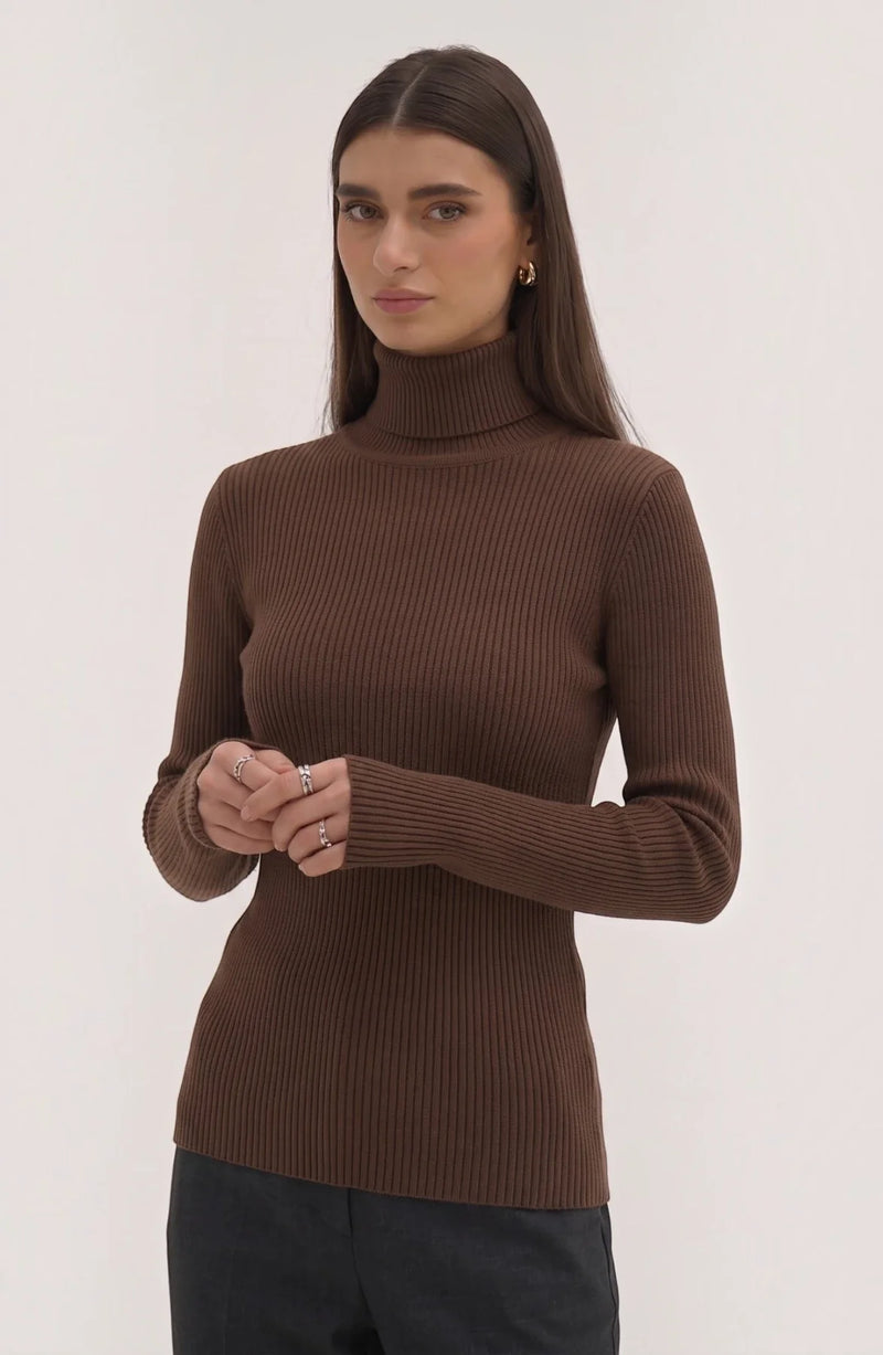 LORVENE Pure Soft Polyester High Neck top in neutral color, close-up view of the fabric and high neckline detail.