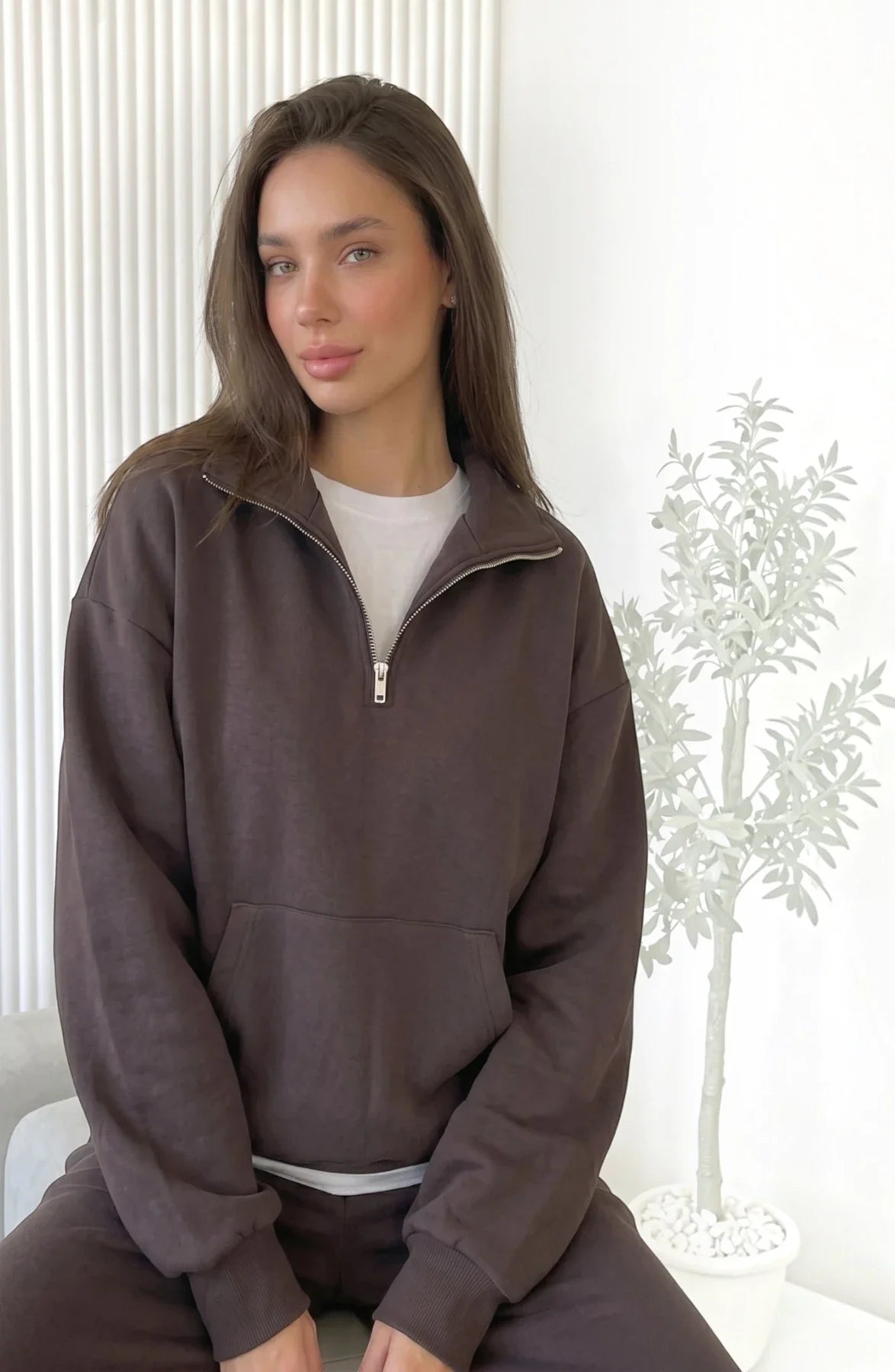LORVENES cotton knit lounge set with long sleeves and matching pants, cozy and comfortable for casual wear.
