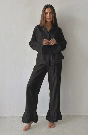 Russian New Style Ruffled Tie-Waist Two-Piece Set, Cotton Lapel Long-Sleeved Casual Lace Suit for Women