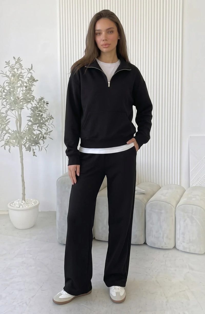 LORVENES cotton knit lounge set with long sleeve top and matching pants, soft and comfortable for casual wear.