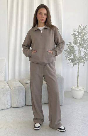 LORVENES cotton knit lounge set featuring a cozy long-sleeve top and matching pants in soft, breathable fabric.