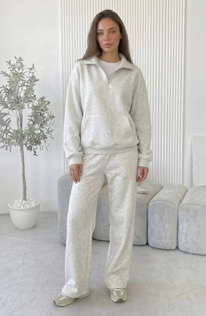 LORVENES cotton knit lounge set with long sleeves and matching pants, soft and comfortable for relaxed casual wear