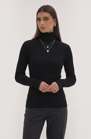 LORVENE pure soft polyester high neck sweater in a neutral color, close-up of the fabric and high neckline detail.