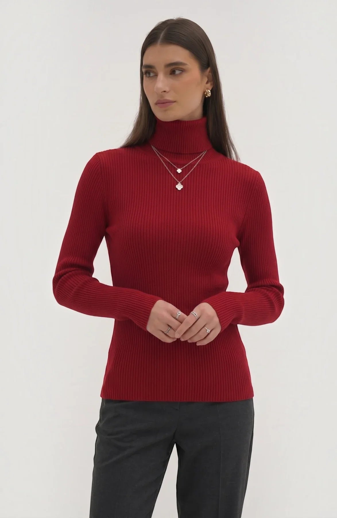 LORVENE Pure Soft Polyester High Neck in a neutral color, showcasing the smooth fabric and high neckline detail.
