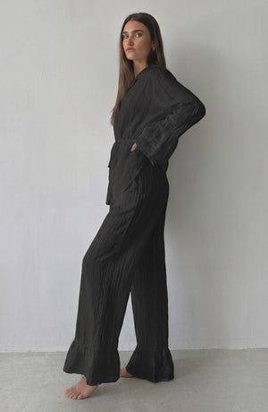 Russian New Style Ruffled Tie-Waist Two-Piece Set, Cotton Lapel Long-Sleeved Casual Lace Suit for Women
