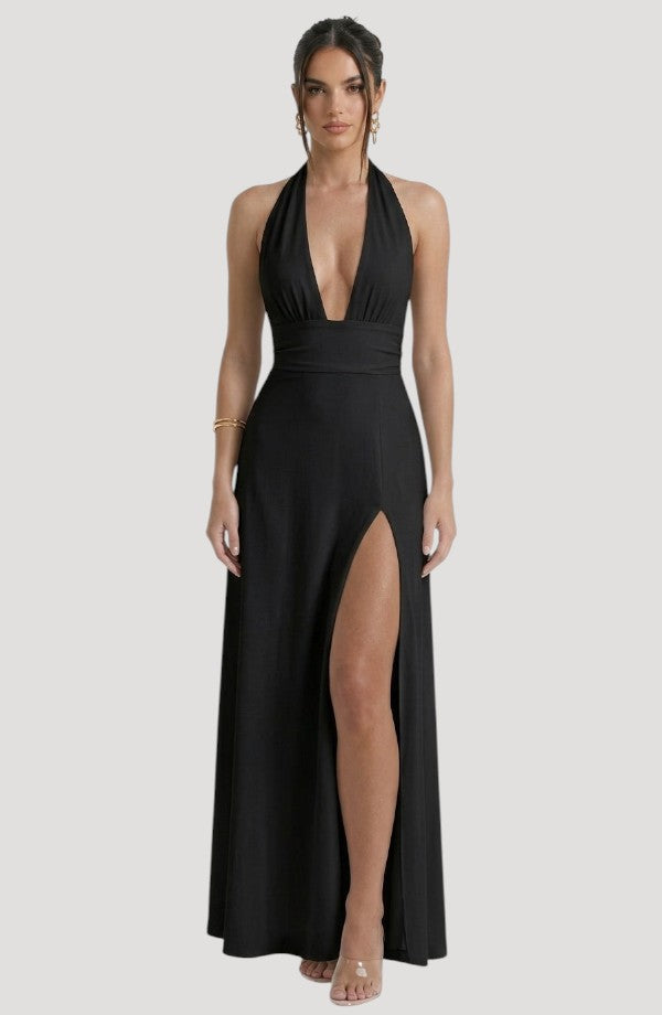 LORVENE Luxe Draped Dress in elegant fabric, featuring a flowing silhouette and sophisticated draping details.