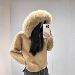 Elegant Draped Hooded Cardigan