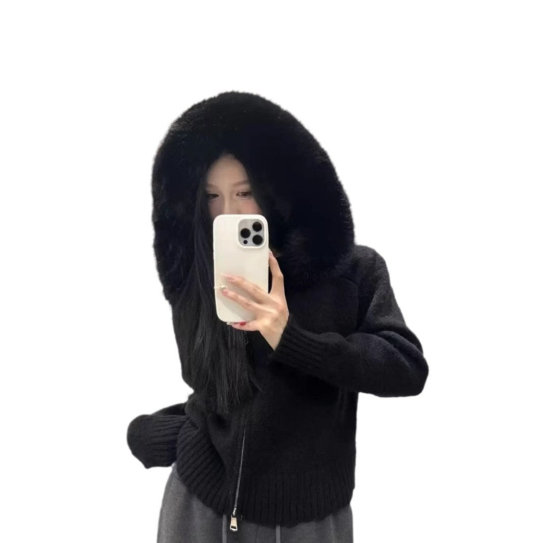 Elegant Draped Hooded Cardigan