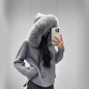 Elegant Draped Hooded Cardigan