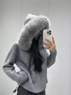 Elegant Draped Hooded Cardigan