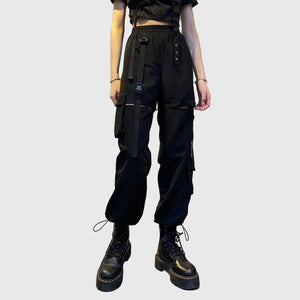 LORVENE Metro Luxe Pants in stylish black fabric with a tailored fit and side pockets.