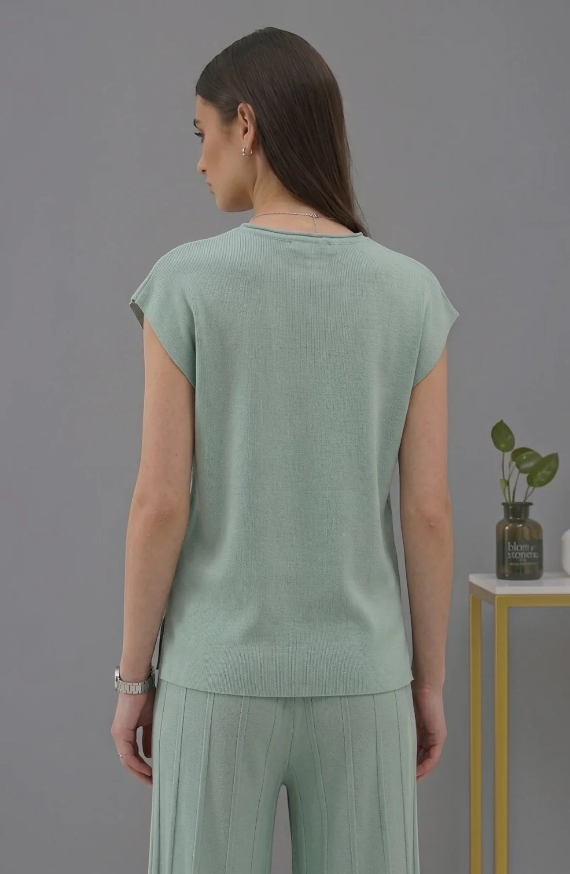 Korean chic temperament simple round neck loose bat sleeves sweater + high waist pleated casual wide leg pants suit