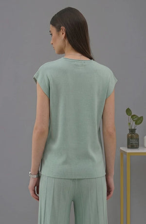 Korean chic temperament simple round neck loose bat sleeves sweater + high waist pleated casual wide leg pants suit