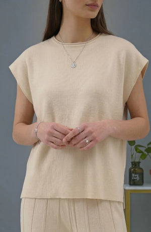 Korean chic temperament simple round neck loose bat sleeves sweater + high waist pleated casual wide leg pants suit