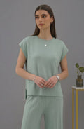 Korean chic temperament simple round neck loose bat sleeves sweater + high waist pleated casual wide leg pants suit