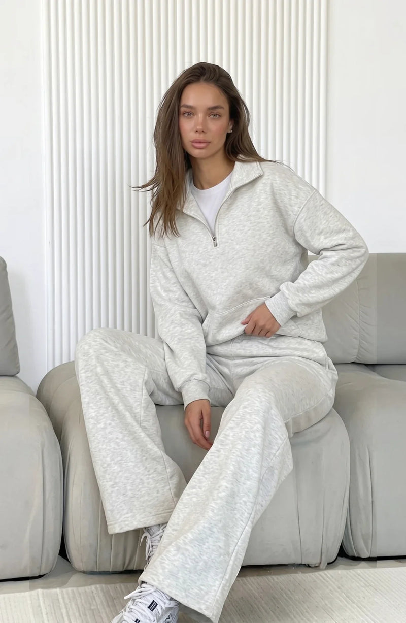 LORVENES cotton knit lounge set with long sleeves and relaxed fit, perfect for comfortable home wear.