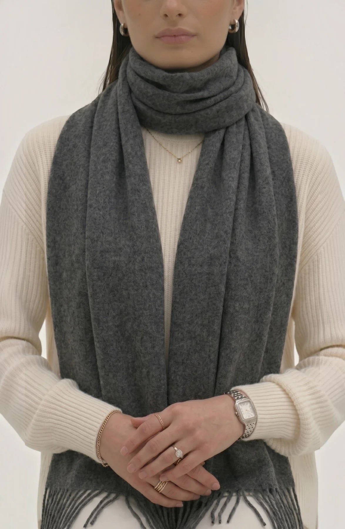 LORVENES Pure Wool Solid Scarf