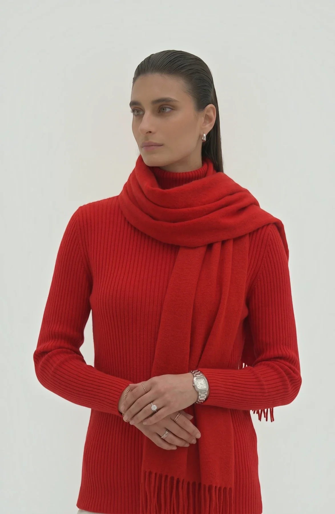LORVENES Pure Wool Solid Scarf