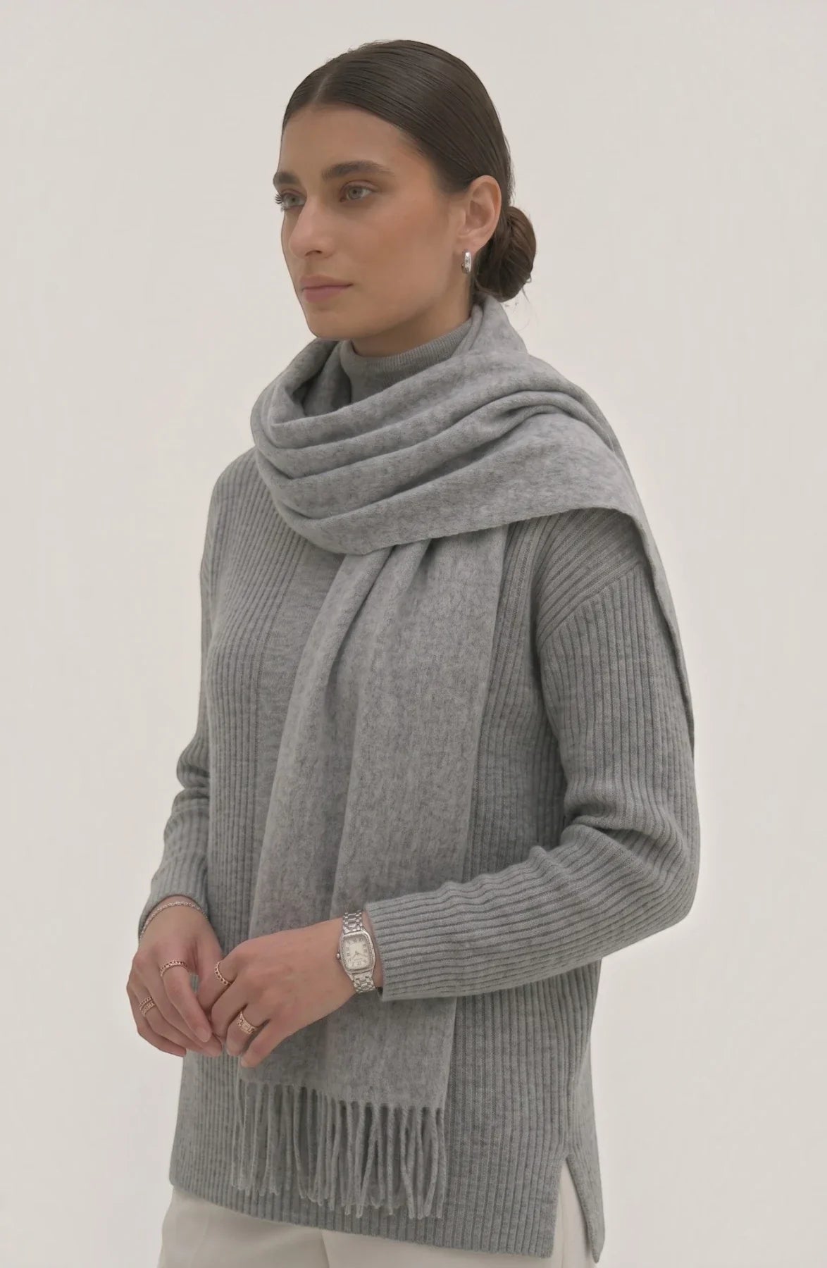 LORVENES Pure Wool Solid Scarf