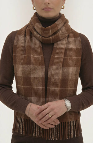 LORVENES Plaid Wool Tassel Scarf