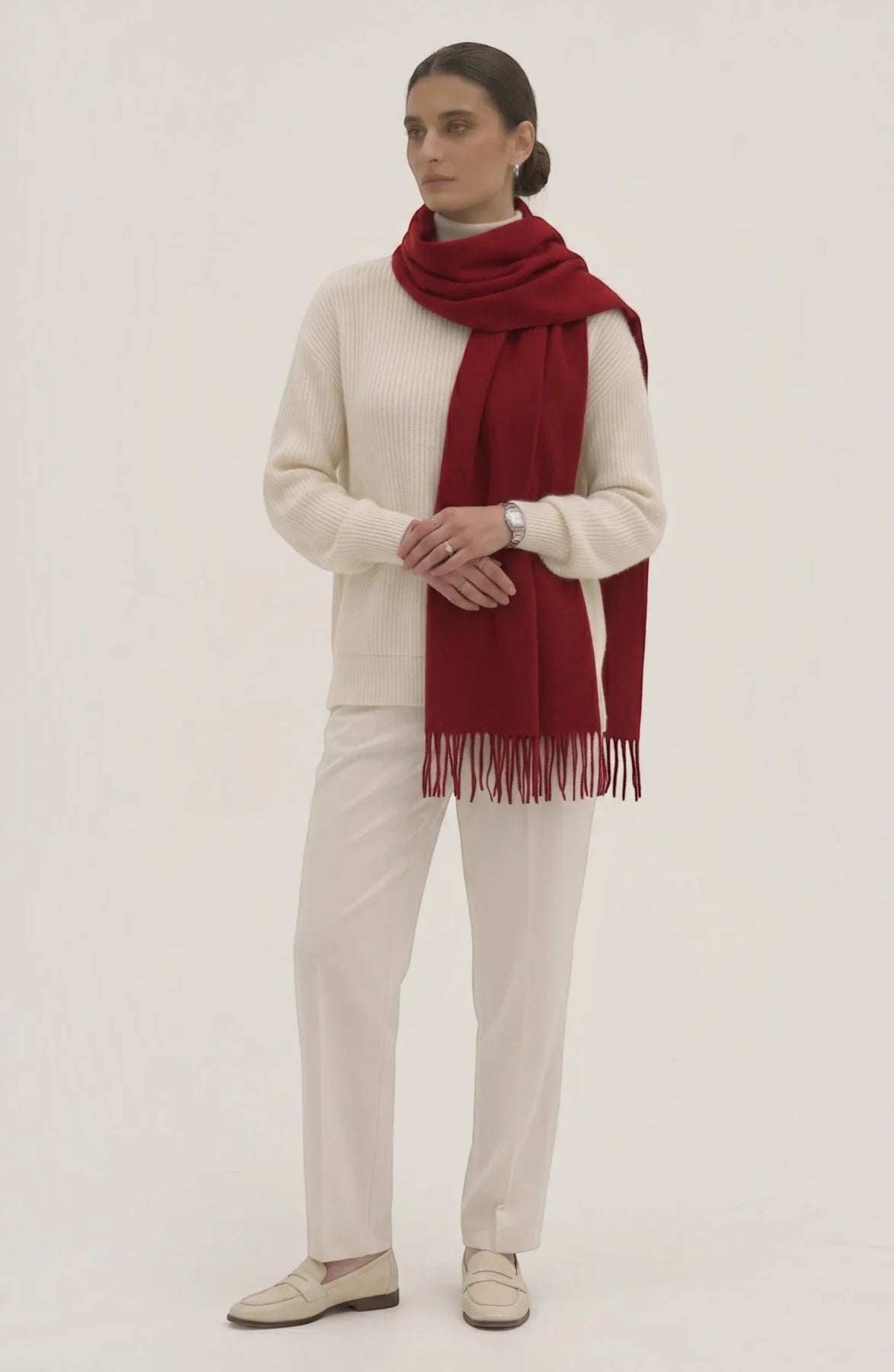 LORVENES Pure Wool Solid Scarf