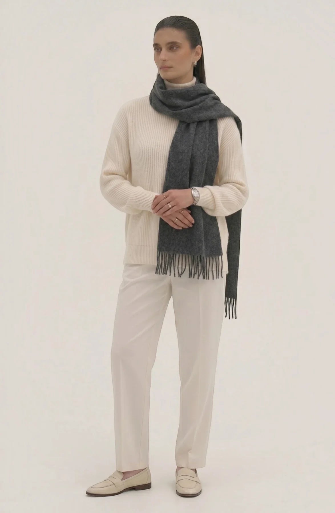 LORVENES Pure Wool Solid Scarf