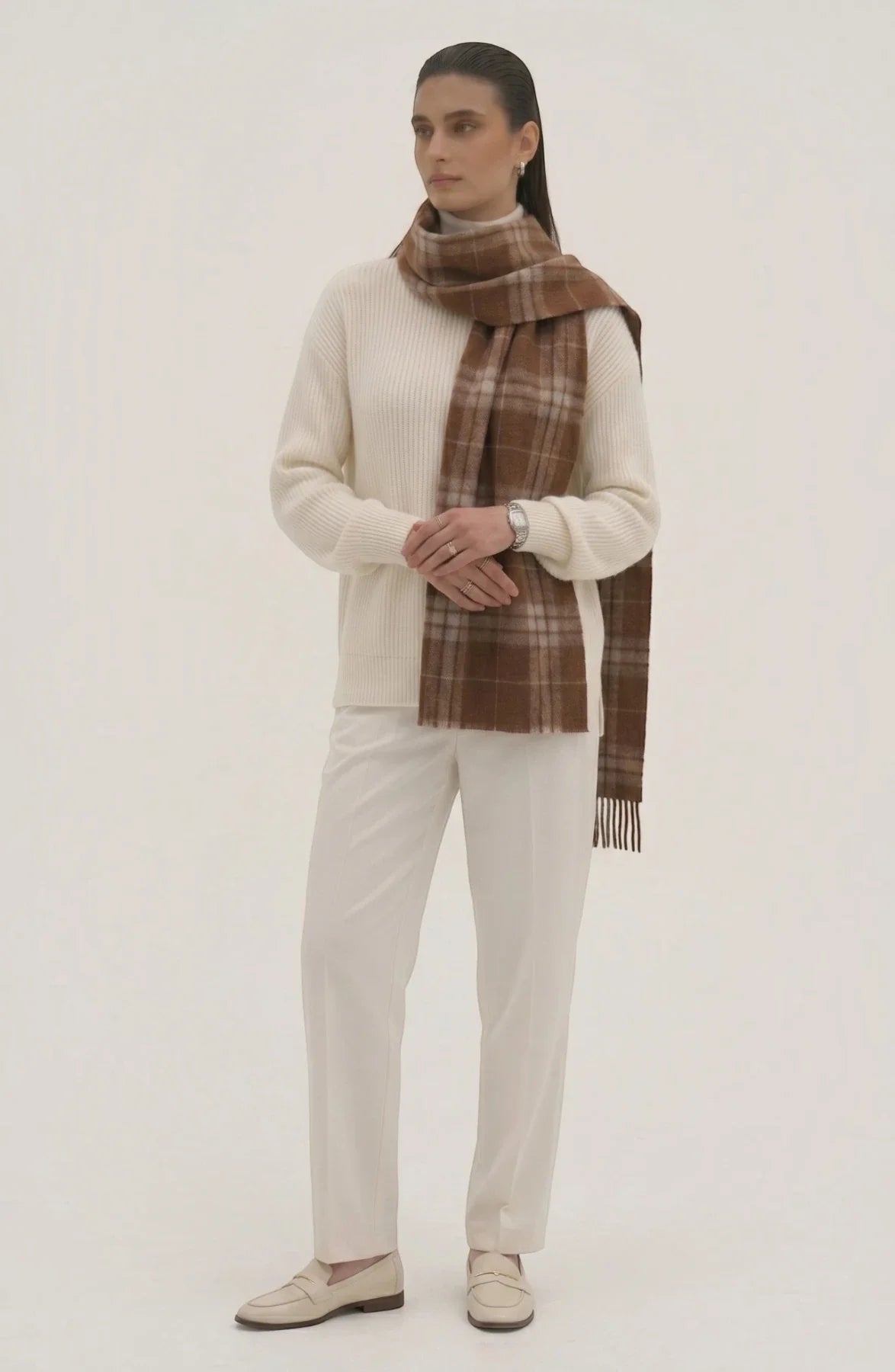 LORVENES Plaid Wool Tassel Scarf