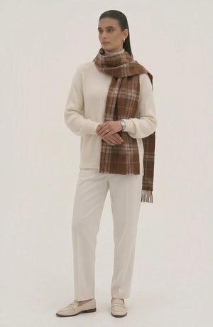 LORVENES Plaid Wool Tassel Scarf