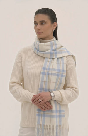 LORVENES Plaid Wool Tassel Scarf