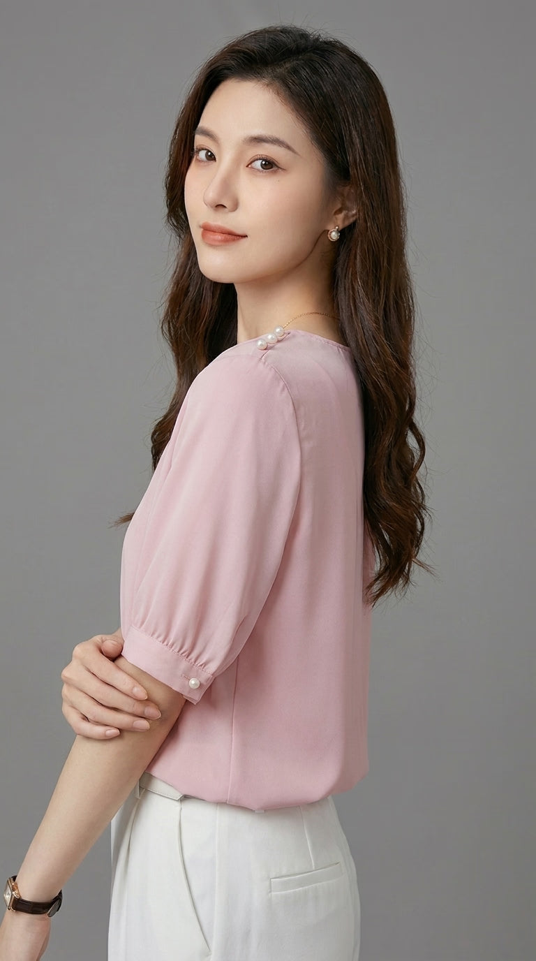 LORVENE chic blouse shirt with a stylish fit and elegant design, shown from the bottom view in an AVIF image.