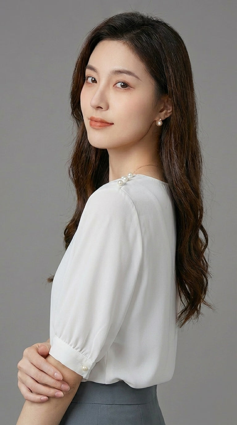 LORVENE chic blouse shirt with a stylish collar and button-down front, featuring a lightweight, elegant fabric.