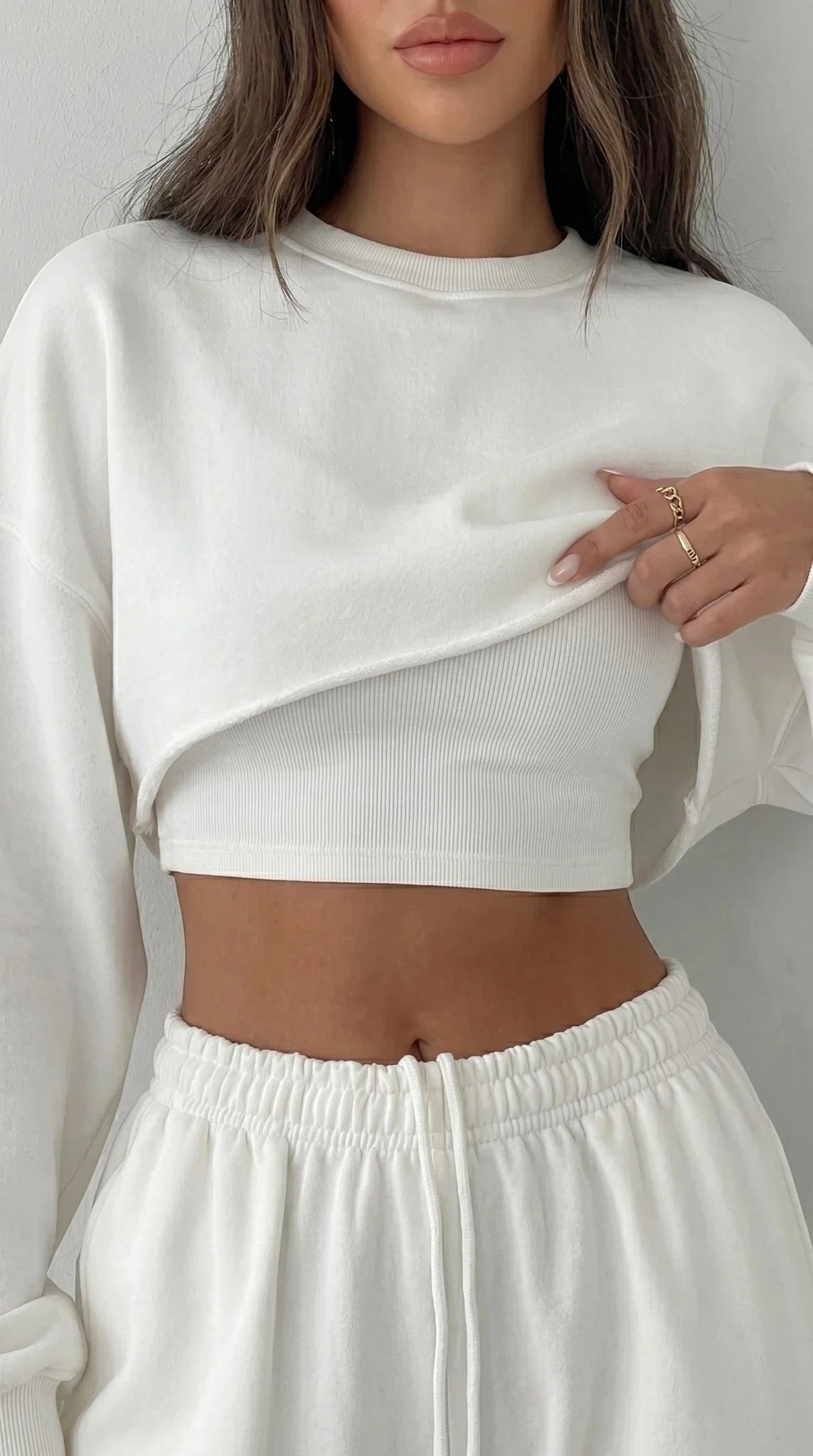 LORVENES women's casual sweater suit with long-sleeve pullover, suspenders, and wide-leg pants in 2023 fashion style.