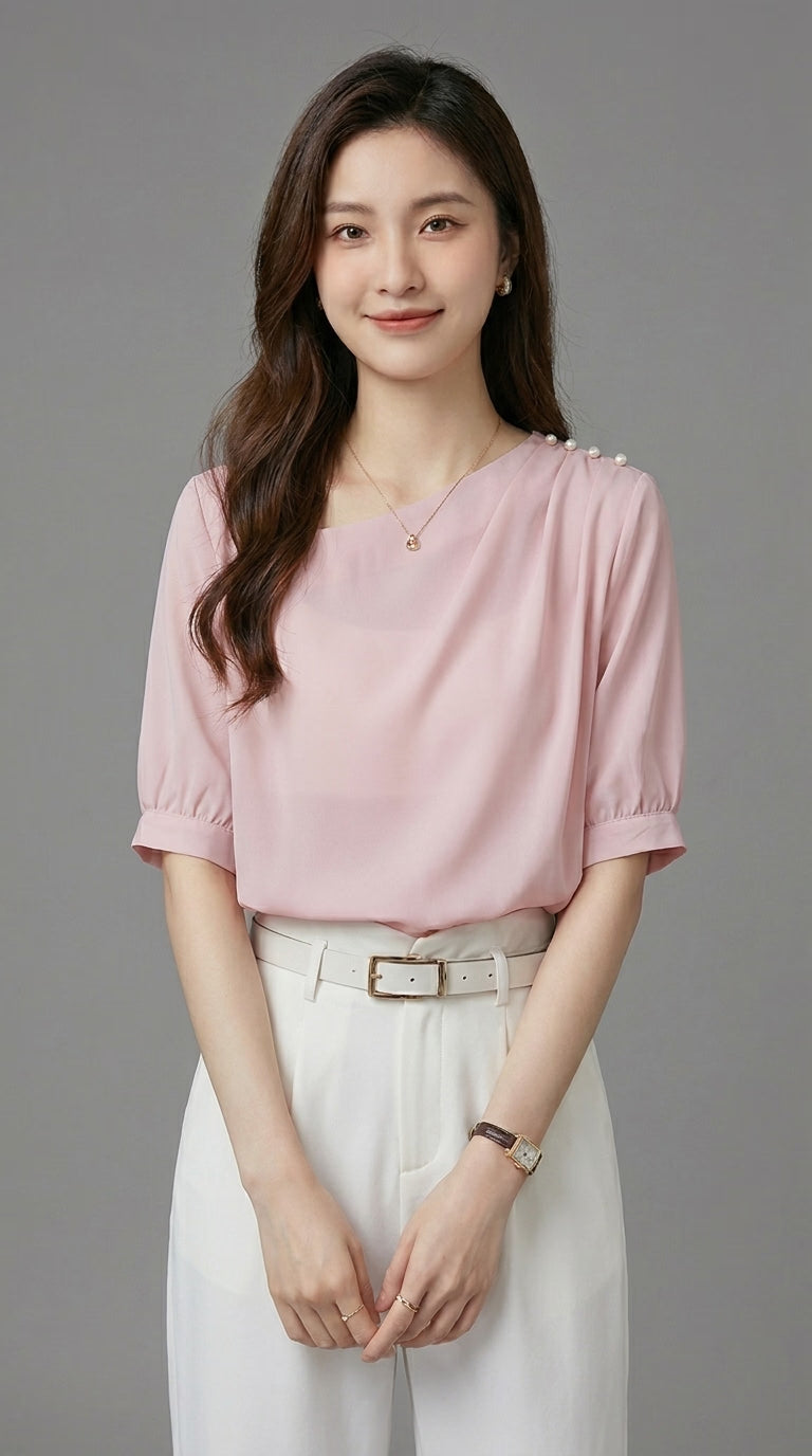 LORVENE Chic Blouse Shirt with a lightweight fabric and stylish collar, displayed on a hanger against a neutral background.