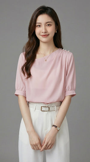 LORVENE Chic Blouse Shirt with a lightweight fabric and stylish collar, displayed on a hanger against a neutral background.