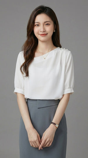 LORVENE chic blouse shirt with a stylish collar and button-front, made from lightweight fabric, perfect for elegant casual wear.