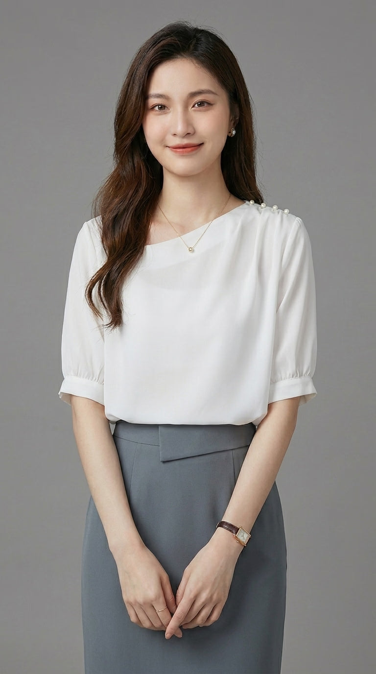 LORVENE chic blouse shirt with a stylish collar and button-front, made from lightweight fabric, perfect for elegant casual wear.