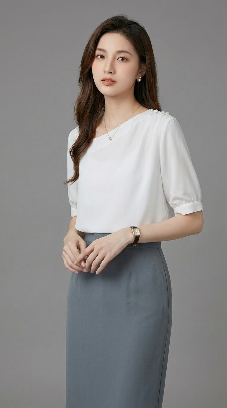 LORVENE chic blouse shirt featuring a stylish, lightweight fabric with a classic collar and button-front design.