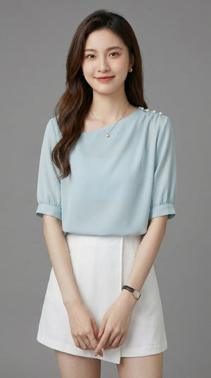 LORVENE Chic Blouse Shirt with a classic collar and long sleeves, displayed on a hanger against a neutral background.