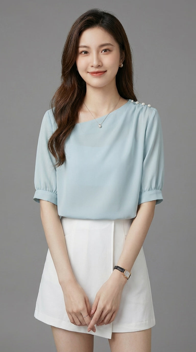 LORVENE Chic Blouse Shirt with a classic collar and long sleeves, displayed on a hanger against a neutral background.